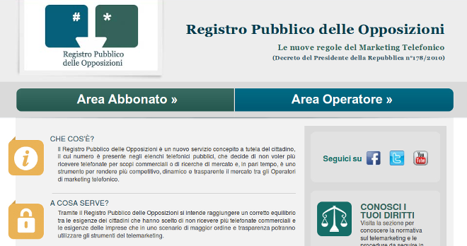 Il Registro Pubblico delle Opposizioni