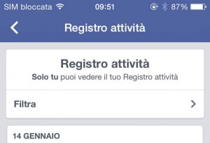 registro attivita facebook iphone