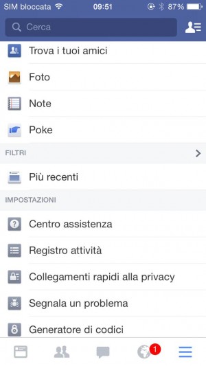 registro attività facebook