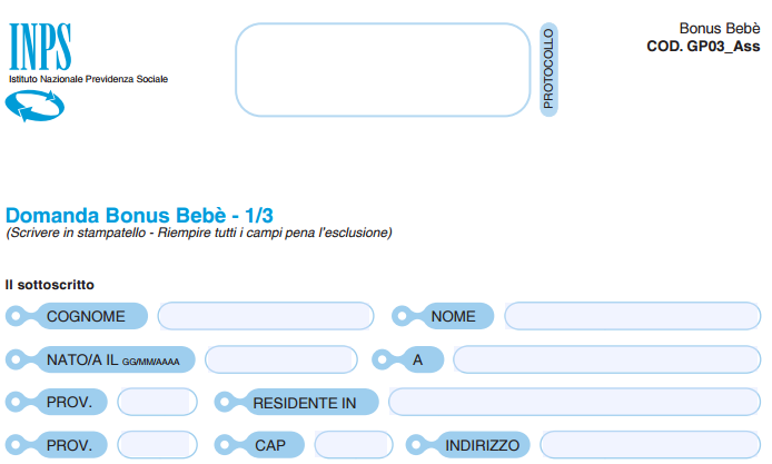 modulo richiesta bonus bebè